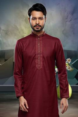 Men's maroon plain kurta pajama 3
