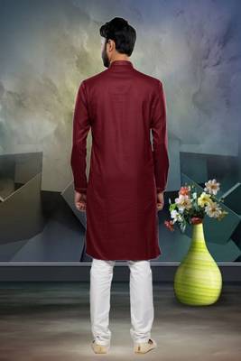 Men's maroon plain kurta pajama 4
