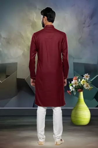 Men's maroon plain kurta pajama