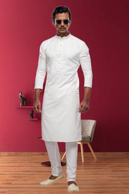 Men's cream plain kurta pajama 1
