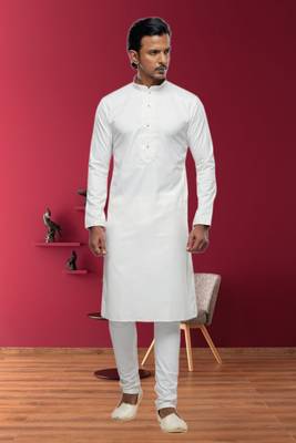 Men's cream plain kurta pajama 2