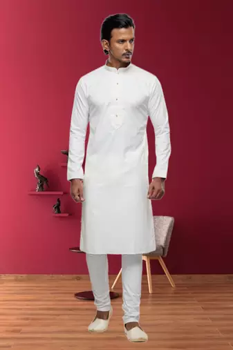 Men's cream plain kurta pajama
