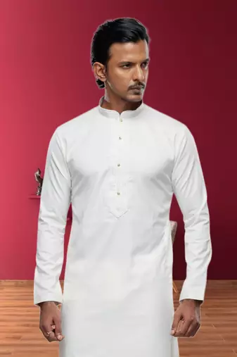 Men's cream plain kurta pajama