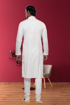 Men's cream plain kurta pajama 4