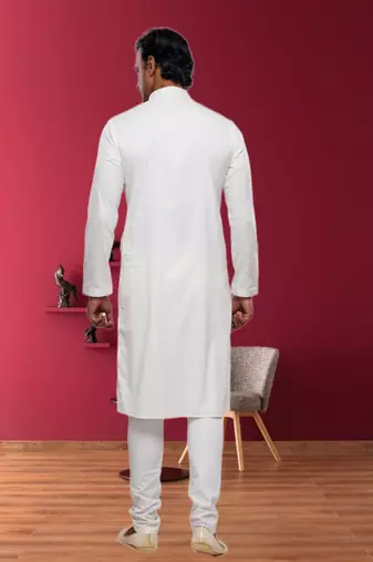 Men's cream plain kurta pajama