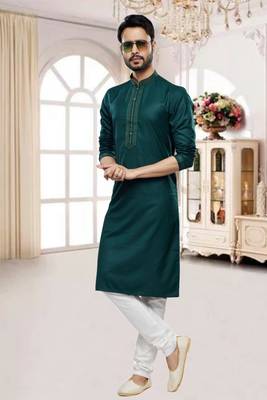 Men's green plain kurta pajama 1