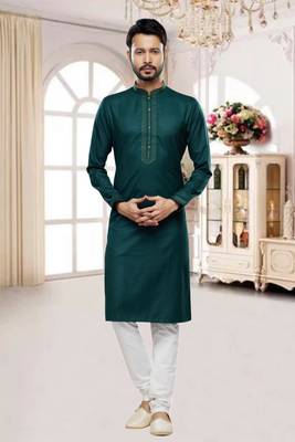 Men's green plain kurta pajama 2