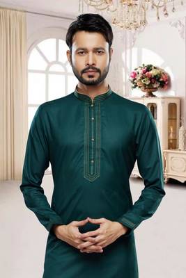 Men's green plain kurta pajama 3