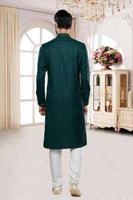 Men's green plain kurta pajama 4