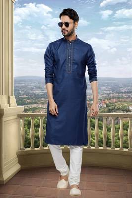 Men's blue plain kurta pajama 1