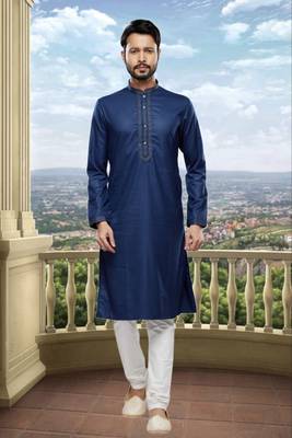 Men's blue plain kurta pajama 2