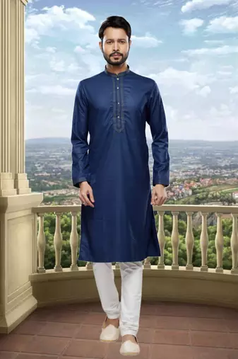 Men's blue plain kurta pajama