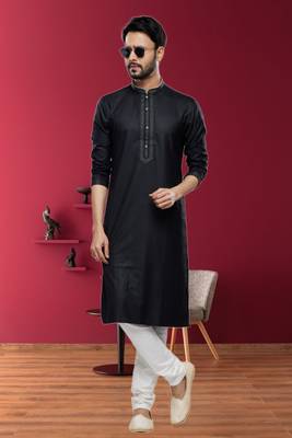 Men's black plain kurta pajama 1