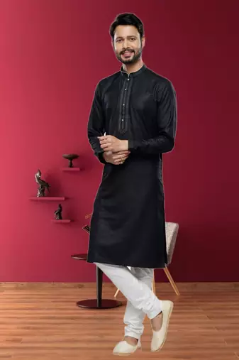 Men's black plain kurta pajama