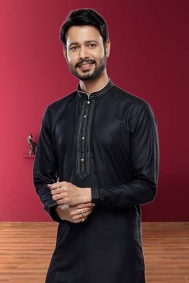 Men's black plain kurta pajama 3