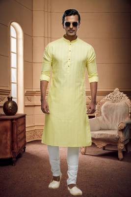 Men's yellow plain kurta pajama 1