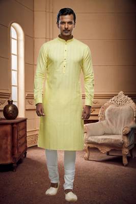 Men's yellow plain kurta pajama 2
