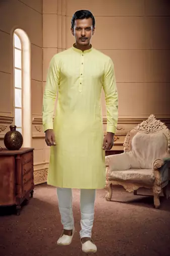 Men's yellow plain kurta pajama