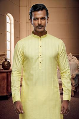 Men's yellow plain kurta pajama 3