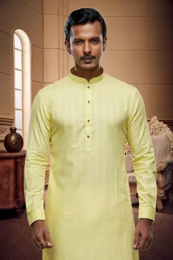 Men's yellow plain kurta pajama