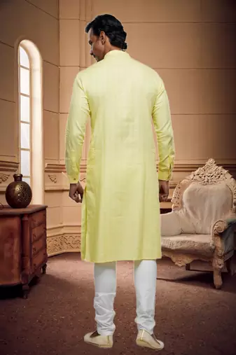 Men's yellow plain kurta pajama