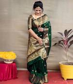 Green and Gold Silk Banarasi Saree with Blouse Piece