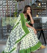 Kimaya Green Soft Cotton Block Woven Design Saree With Unstitched Blouse Piece