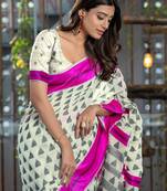 Kimaya Hot Pink Soft Cotton Block Woven Design Saree With Unstitched Blouse Piece