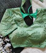 Green Multi Sequence And Mirror Work Designer Blouse