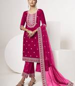 Rani pink colour sequence & codding work velvet semi-stitched salwar suit