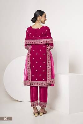 Rani pink colour sequence & codding work velvet semi-stitched salwar suit 3