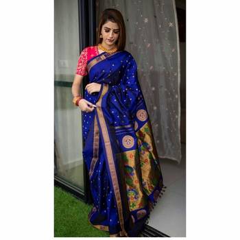  Royalblue Woven Art Silk Saree With Blouse 1