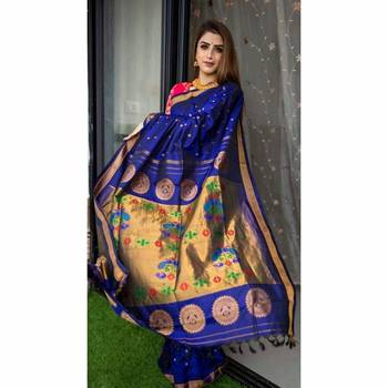  Royalblue Woven Art Silk Saree With Blouse 2