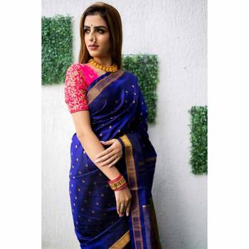  Royalblue Woven Art Silk Saree With Blouse 3
