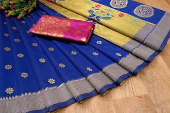  Royalblue Woven Art Silk Saree With Blouse 4