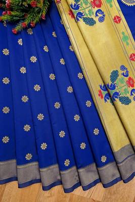  Royalblue Woven Art Silk Saree With Blouse 5