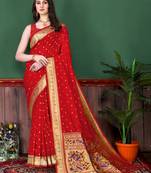 Red Weaving Zari Tassel Pallu Lichi Silk Saree