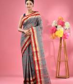 Grey Pure Cotton Tant Saree With Woven Designs Without Blouse