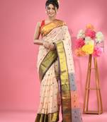 Off White Pure Cotton Tant Saree With Zari Border Without Blouse
