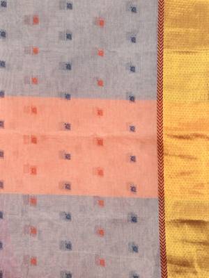 Off White Pure Cotton Tant Saree With Zari Border Without Blouse 4