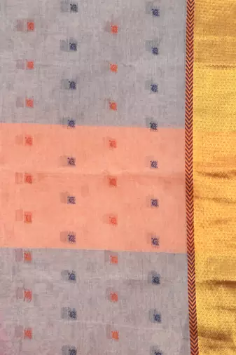 Off White Pure Cotton Tant Saree With Zari Border Without Blouse