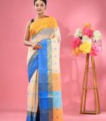 Off white pure cotton tant saree with woven designs