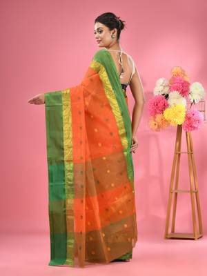 Orange Pure Cotton Tant Saree With Woven Designs Without Blouse 3