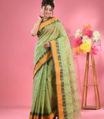 Pear Green Pure Cotton Tant Saree With Woven Designs Without Blouse