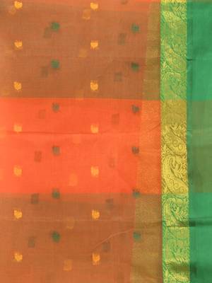 Orange Pure Cotton Tant Saree With Woven Designs Without Blouse 4