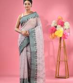 Seashell White Pure Cotton Tant Saree With Woven Designs Without Blouse