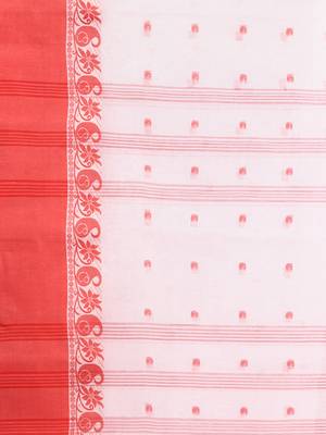 White Pure Cotton Tant Saree With Woven Designs Without Blouse 4