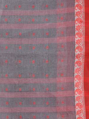 Dark Grey Pure Cotton Tant Saree With Woven Designs Without Blouse 4