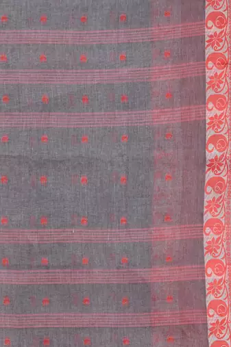 Dark Grey Pure Cotton Tant Saree With Woven Designs Without Blouse