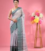 Light Grey Pure Cotton Tant Saree With Woven Designs Without Blouse